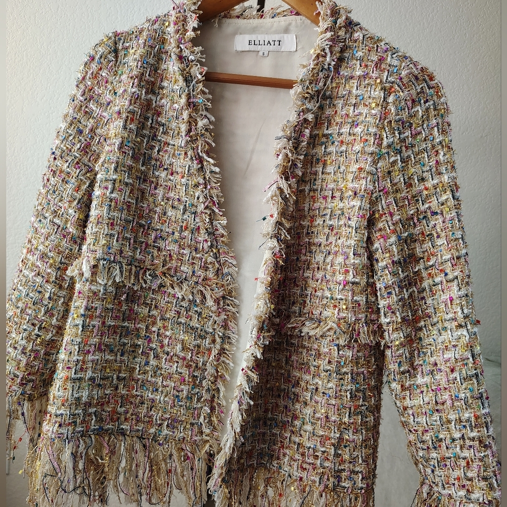 Elliatt Lillian jacket in multicolor tweed fringe Small Blazer Spring Easter